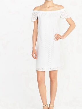J. Crew White Sweet and Sexy Off-Shoulder Eyelet Dress Large